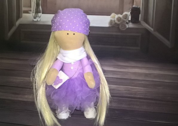 Кукла-Тильда в сиреневом цвете